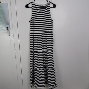 J Crew Dress Womens S Tiered Knit Maxi Striped Sleeveless Preppy Boat Navy